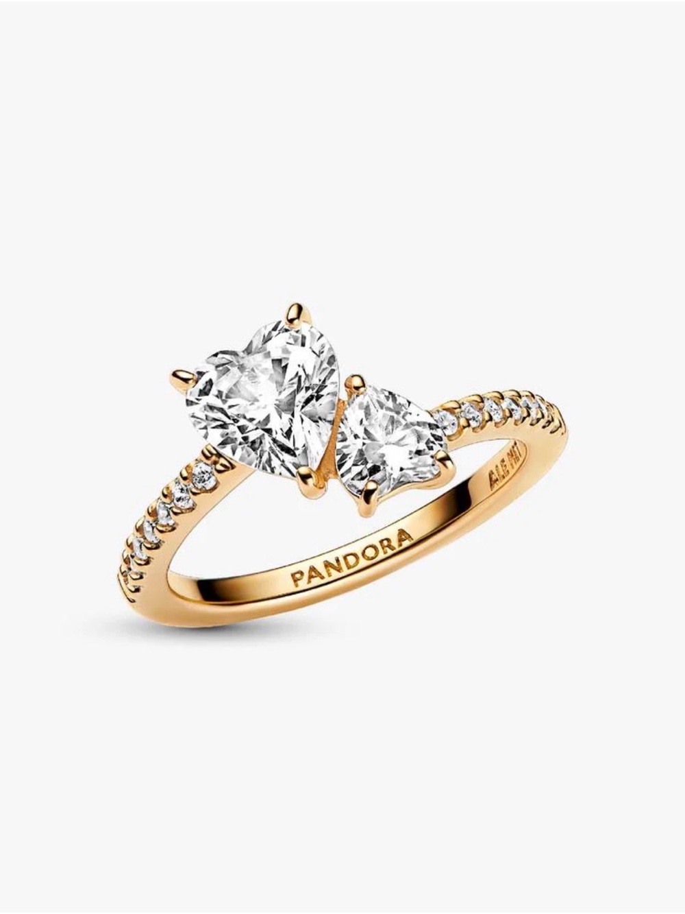 Pandora Gold Double Heart Ring 14k gold plating, hand-finished. Size 6 - 52 mm